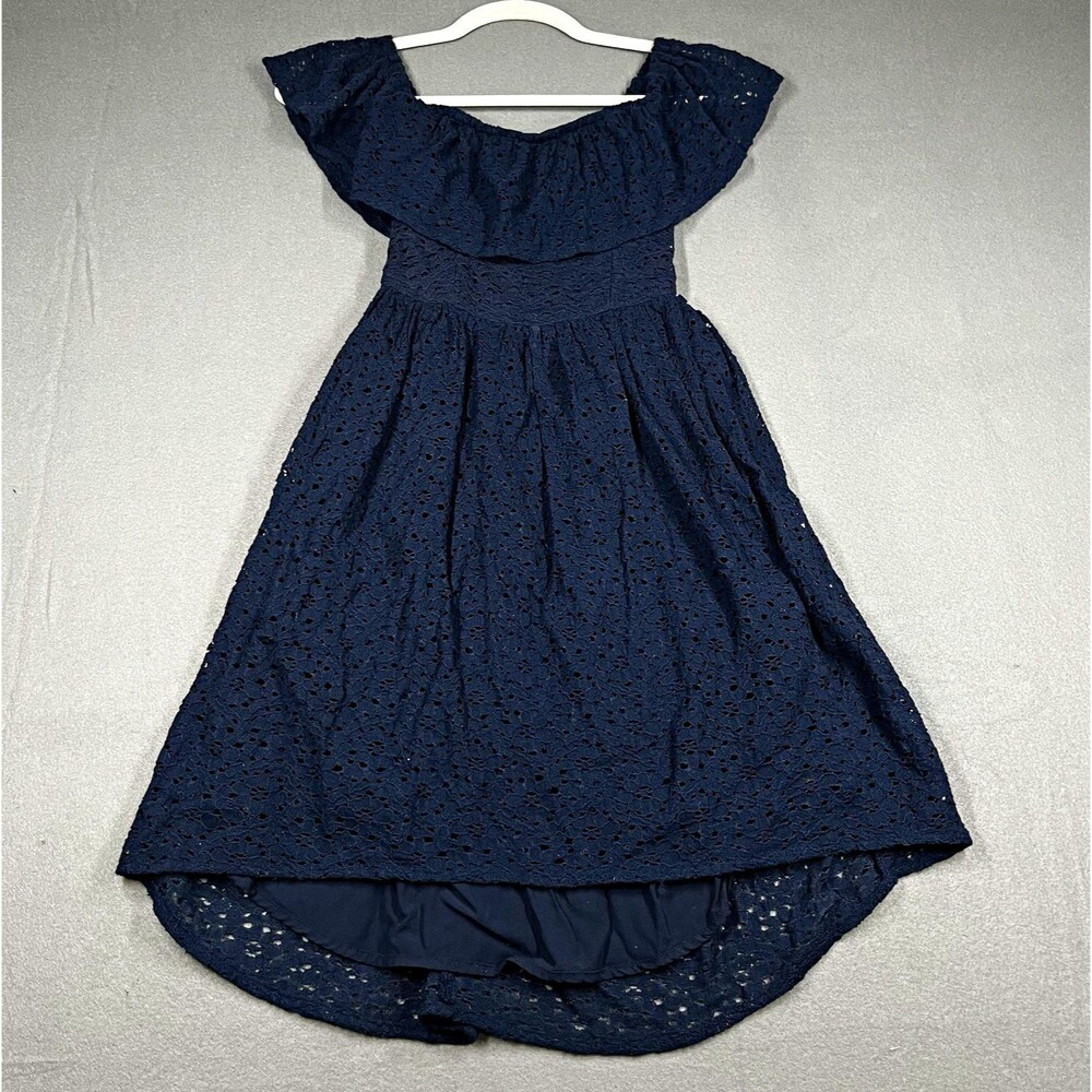 ABERCROMBIE KIDS Girls Blue Eyelet Lace Smocked Ruffle Midi Dress L (14)